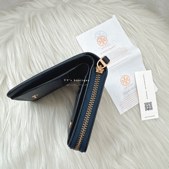 NWT Tory Burch Emerson Mini Wallet Saffiano Leather Tory Navy Blue 147606 - Picture 6 of 7